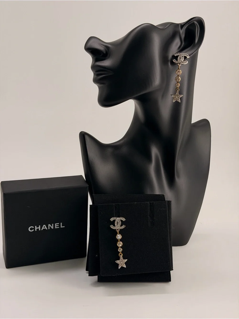 CHANEL Crystal CC Drop Star Earrings